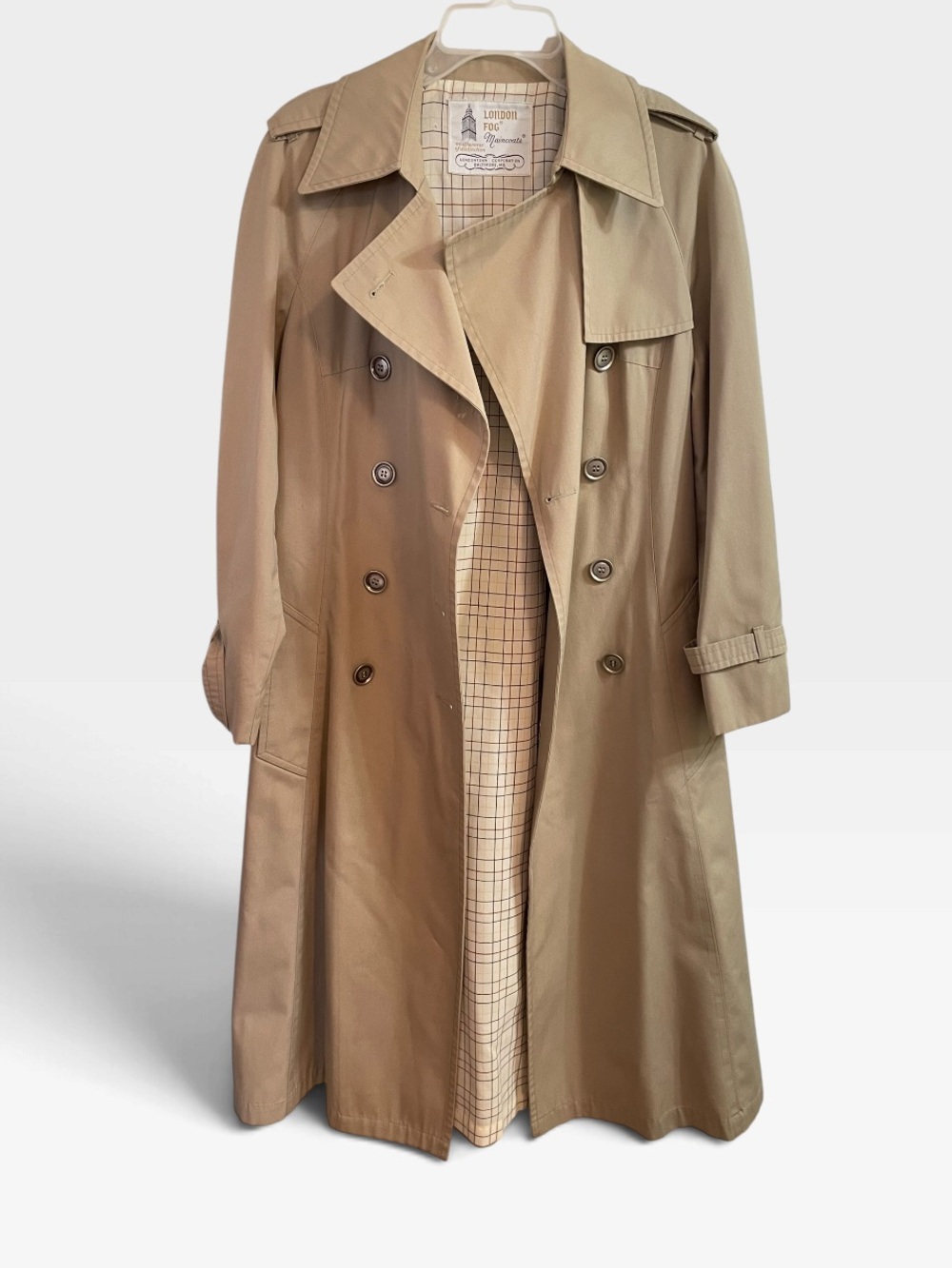 Vintage 70s London Fog Maincoats Khaki Cotton Blend Trench Coat 8 Reg